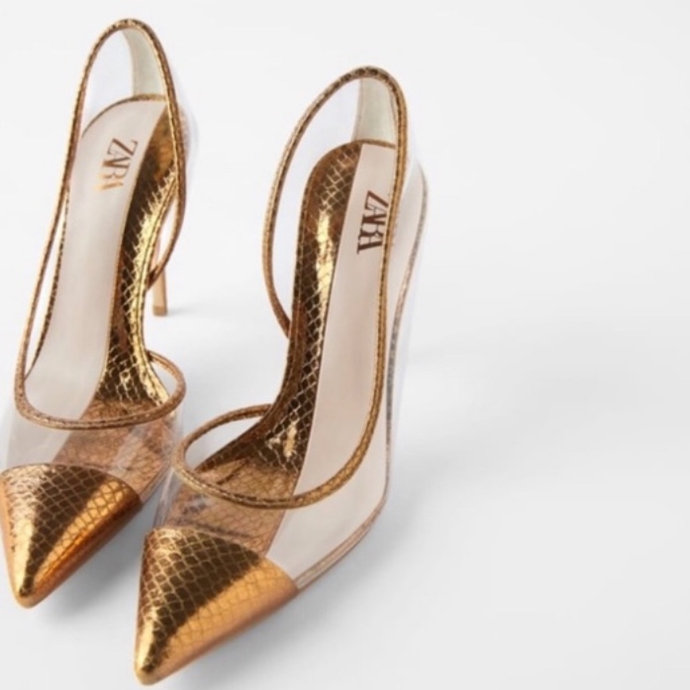 Zara Gold Vinyl shoes NWT